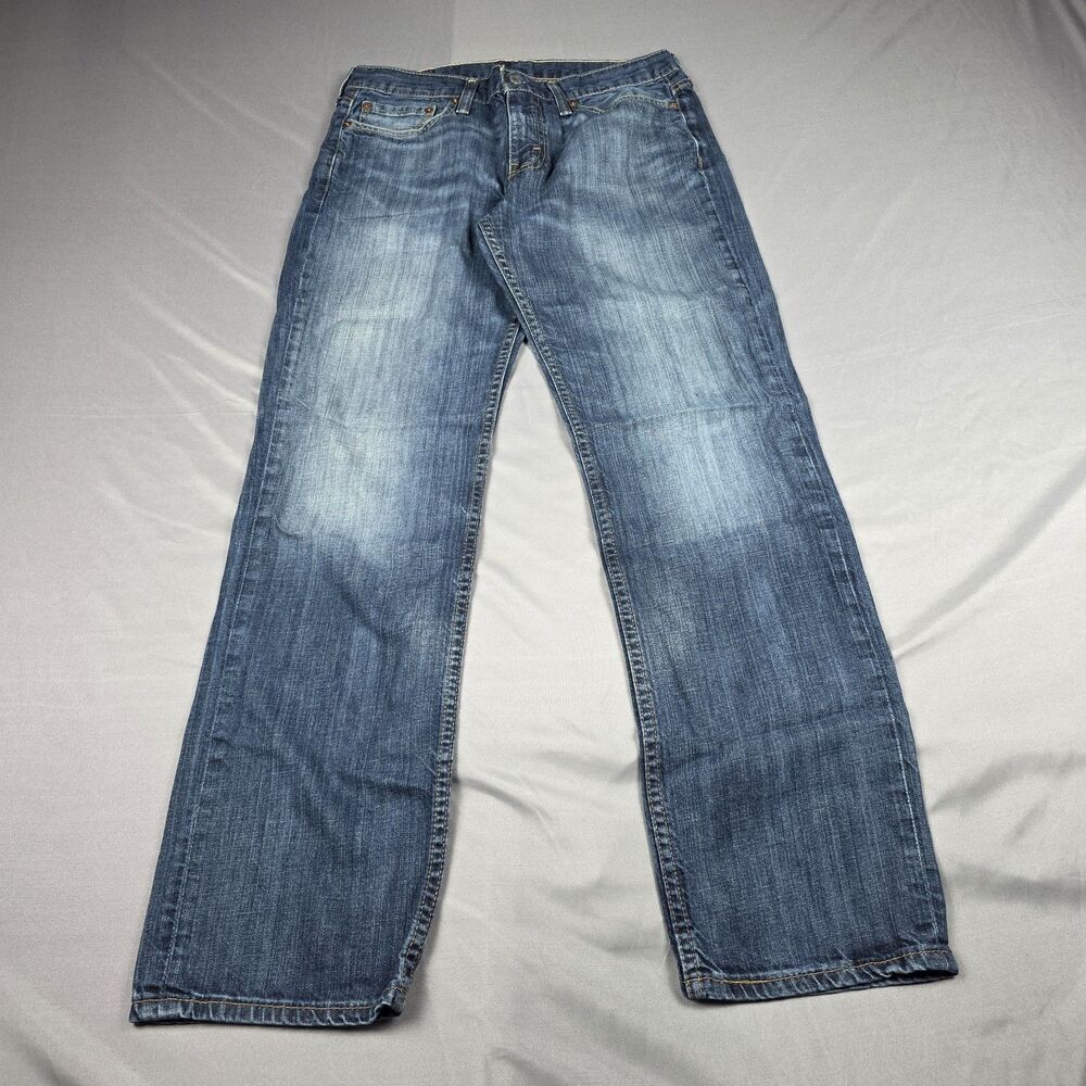 Levi's 514 Straight Fit Mens Jeans 32x32 Blue Medium Wash Whiskered Stretch